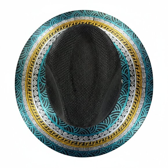 Custom Hand Painted Fedora Hat Black, Gold And Blue Unisex Size M